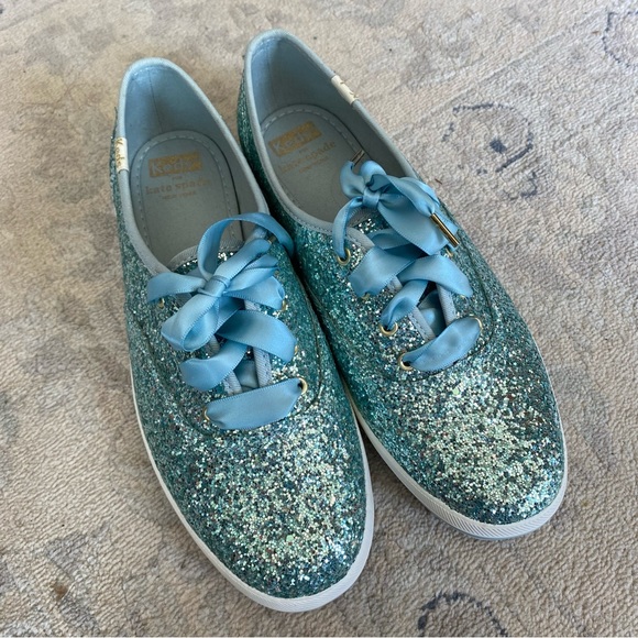 Kate Spade Keds Blue Glitter Size 7.5 Ribbon Laces - Picture 3 of 8